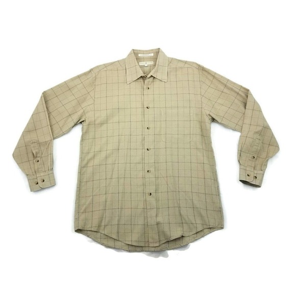 JOSEPH ABBOUD Mens Dress Shirt Beige Check Long Sleeve Button Front Medium - Picture 1 of 6
